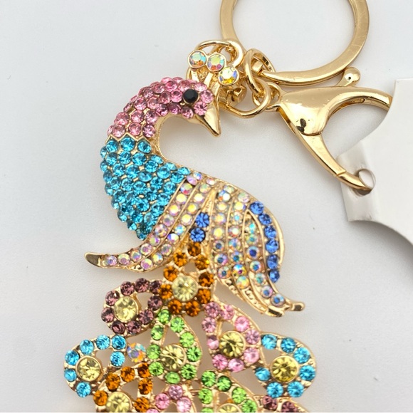 🦚 Designer-Inspired Colorful Rhinestone Peacock Keychain/ Purse/Bag Charm Bling - Picture 8 of 16